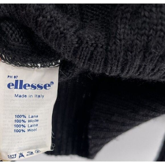 Vintage ELLESSE Wool Black 80s Mens Sweater L Italy Orange Cable knit Fishermens - Picture 4 of 6
